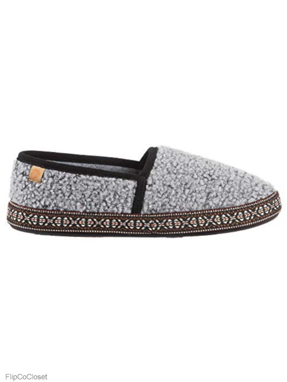 Woven Trim Moc Slipper, Memory Foam, Fleece Lined, Rubber Sole